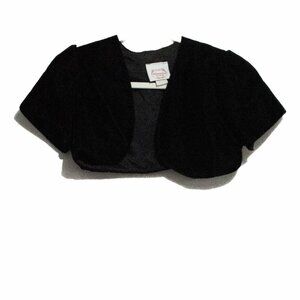 Dimples Girls Black Velvet Bolero Shrug Solid Open Front Casual Short Sleeve 14